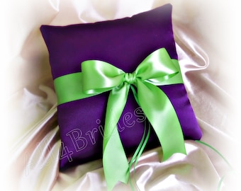 Purple and green wedding ring pillow, ring bearer wedding accessories