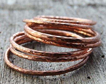 chunky hammered copper bangle, hand forged copper bracelet, one extra large artisan hammered copper bracelet, 7th anniversary