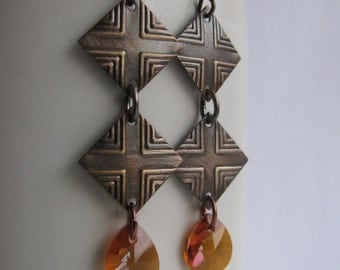 Copper Crystal Teardrop Earrings- You choose the decoration