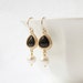 Mystic Black Onyx Gold Crystal Pearl Drop Earrings,