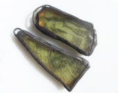 Ultri Cosmi beach glass earring pair with solder and alchemy ephemera.