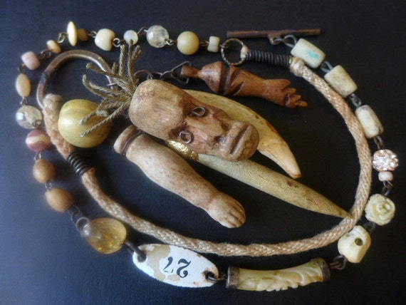 The Despair. Victorian tribal cluster assemblage necklace in ivory cream.