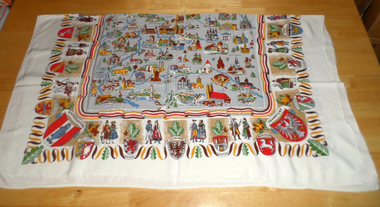 Vintage German Table Cloth Souvenir Table Linen by carriesattic