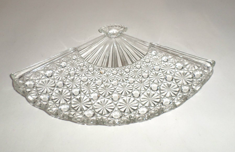 Vintage Cut Glass Dish Fan Shaped Dish Candy Dish