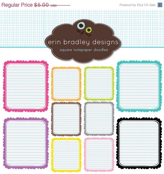 50% OFF SALE Square Notepaper Doodles Clipart Clip Art Personal & Commercial Use Digital Scrapbooking Il_570xn