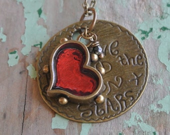 Love beyond the MOON and STARS--Red resin heart Necklace