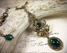 Tudor, Medieval Necklace, Emerald Renaissance Pendant with Jewels, Medieval Jewelry, Ren Faire, Garb, Renaissance Jewelry, Ready to Ship