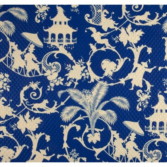 Chinoiserie Fabric / Marine Blue and Oyster by