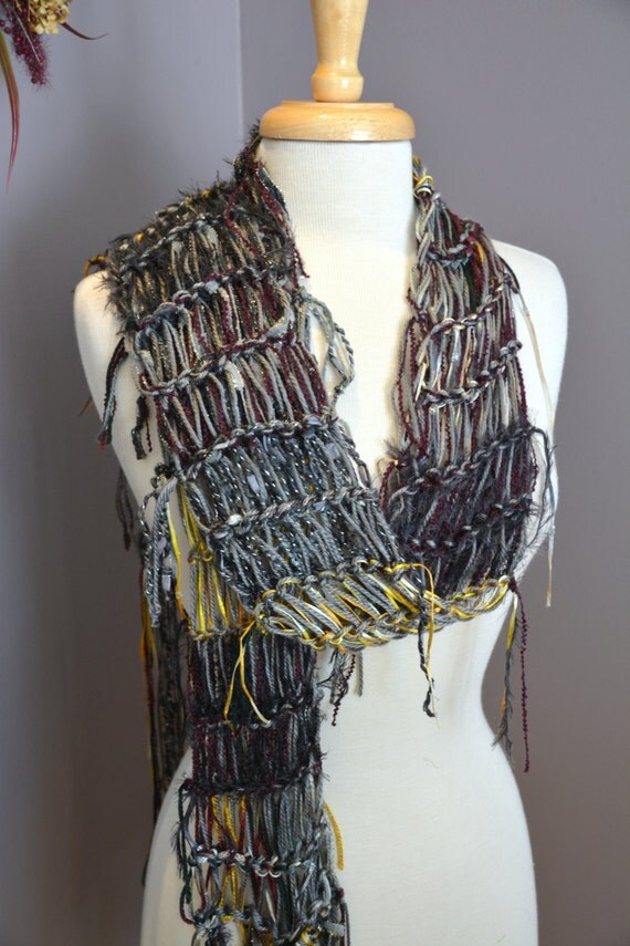 Knit lightweight scarf See through scarf Knit grey gold