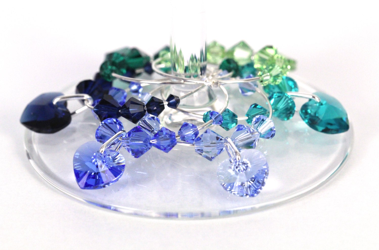 Blue green crystal wine charms
