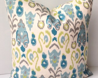 Ikat Pillow Cover Decorative Throw Pillow Blue Green Pillow Cushion Accent Housewares Home Decor