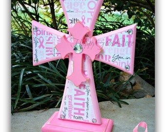 Wood Cross - Standing Cross - Breast Cancer Survivor Cross