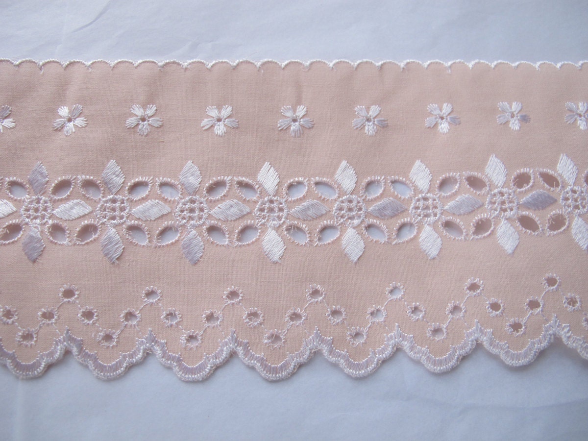 Wide Pink Eyelet Trim Vintage Lace By the Yard by BettyandBabs