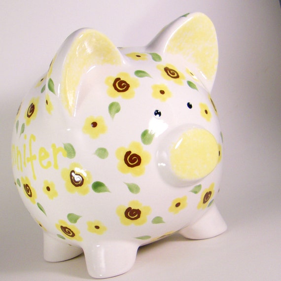 Sunflower Piggy Bank Personalized Piggy Bank Flower by ThePigPen