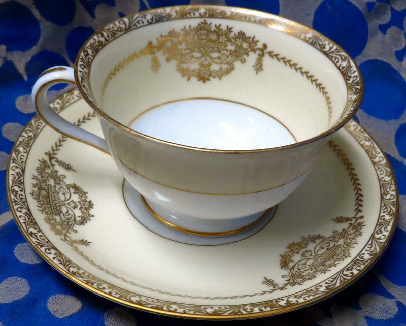 Noritake China Penelope Tea Cup Saucer Occupied Japan Gold