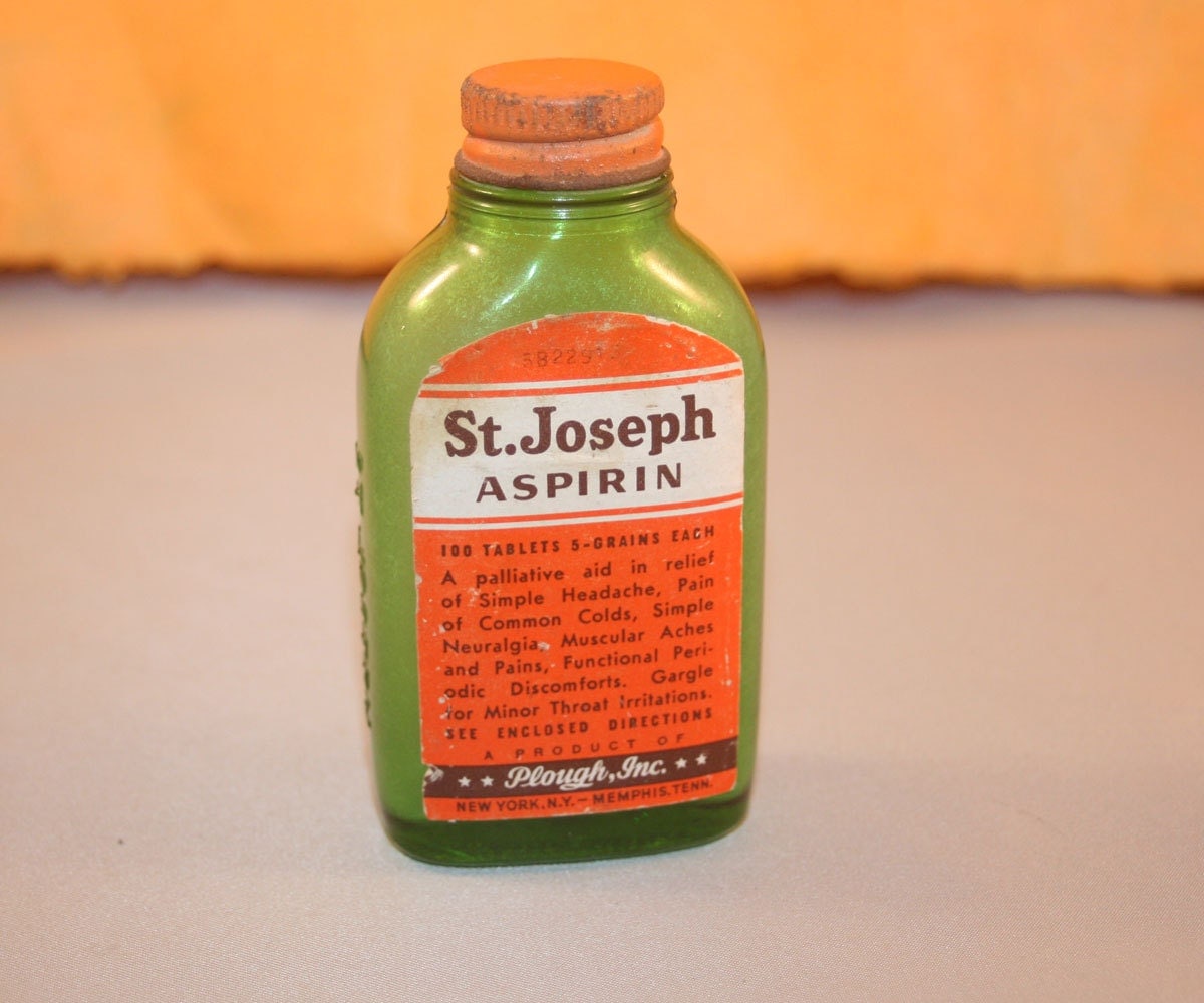 Vintage St Joseph Aspirin Bottle Green Glass