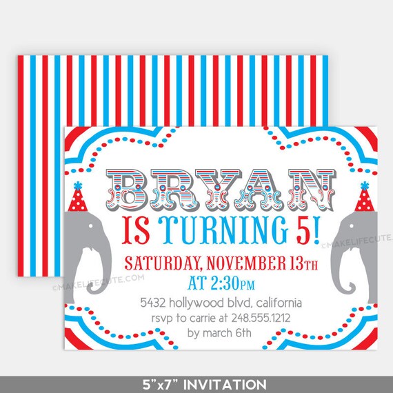 CARNIVAL BIRTHDAY - Printable 5"x7" Invitation - Cute Carnival Collection by Make Life Cute Il_570xn