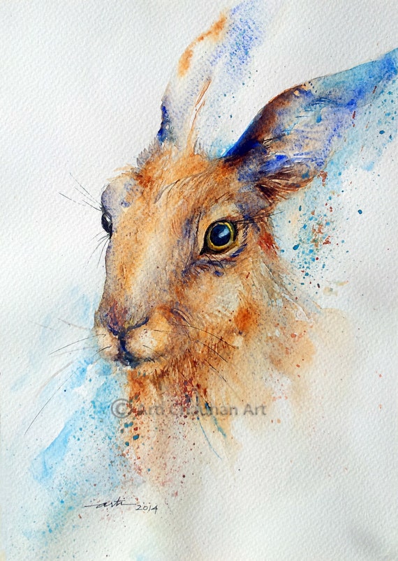 Original Art Hare Animal Watercolor Painting A4