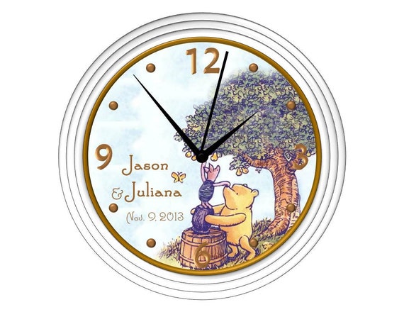 Classic Winnie the Pooh Wall Clock Personalized Blue