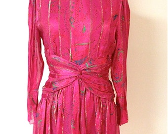 20% Off SALE Coupon Code FAVORITE20 Vintage 1970s Silk Metallic Morton Myles Dress