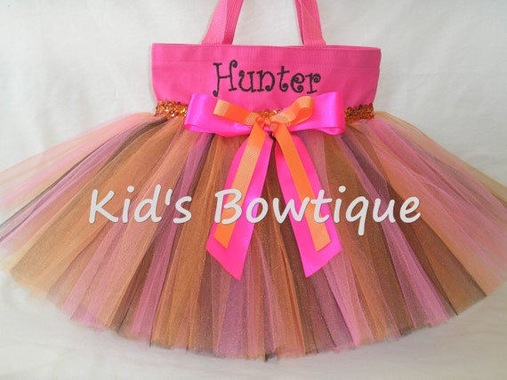 Monogrammed Hot Pink Monarch Butterfly Tutu Tote Bag