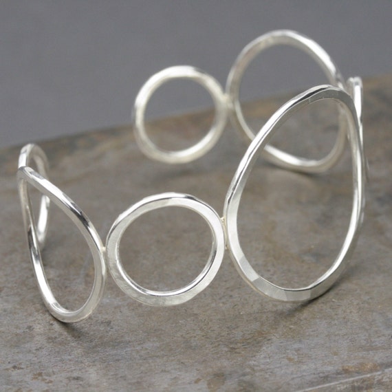 Circle Cuff Chunky Sterling Silver Cuff Bracelet Hammered