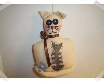 Cat Ornament/ Whimsical/Muslin Fabric/ Handmade**