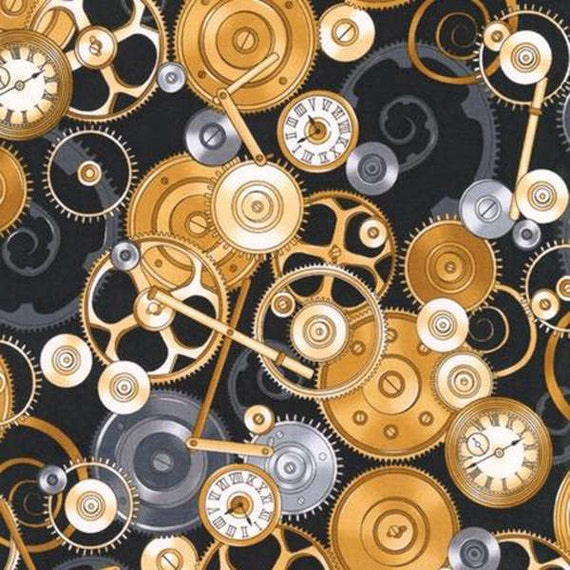 Gears Fabric Steampunk Fabric Robert Kaufman Black Gears