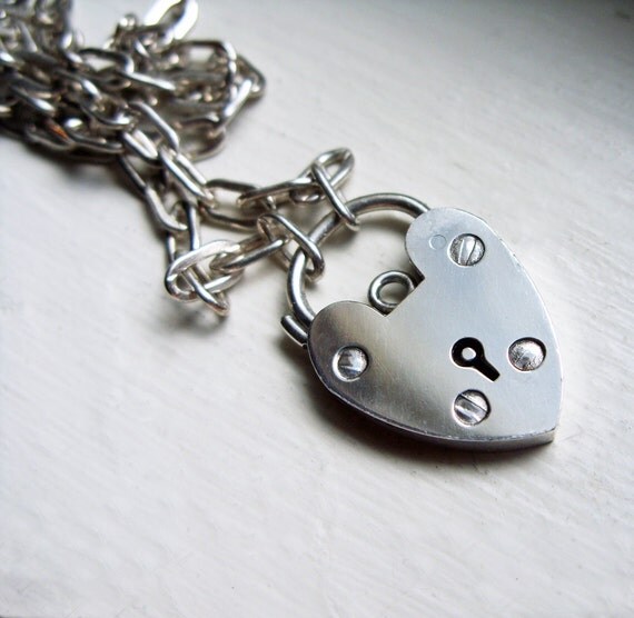 Heart Padlock Choker Vintage Signed Sterling Silver British