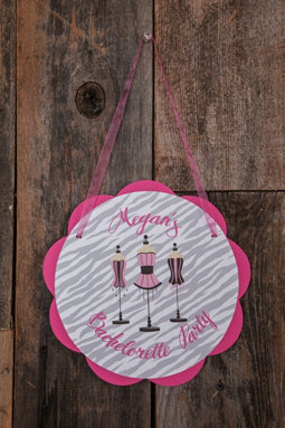 Bachelorette Party Decorations - Lingerie Shower Door Hanger, Party Decoration, Bridal Shower Party Sign in Hot Pink and Zebra Il_570xn