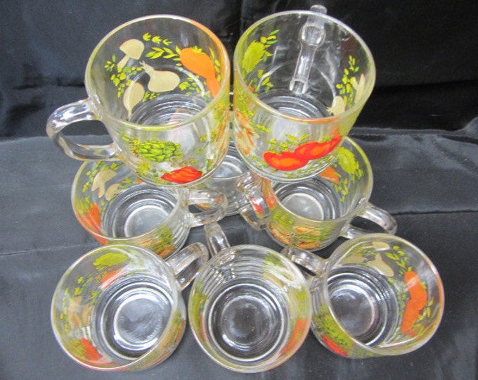 Set Spice of Life Glass Mugs by Arcoroc of France, Glass Vintage Mugs, Serving Mugs, Set Coffee Mugs, Arcoroc Glass Mugs, Spice of Life Mugs