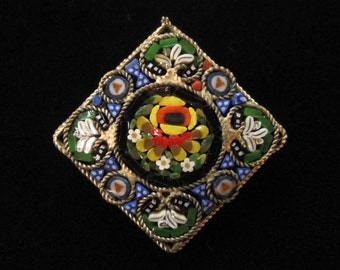 Adorable Square Mini Mosaic Italian Brooch, 1930's