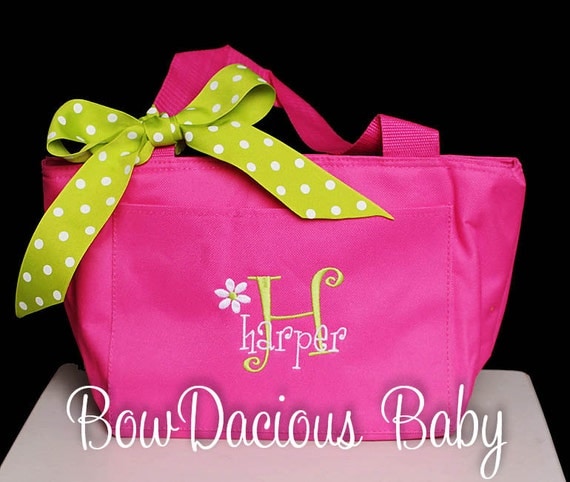 Handmade Back to School Supplies - Personalized Lunch Bag or Tote, Monogrammed Lunch Bag, Monogrammed Lunch Tote, Custom Colors and Name, Boys or Girls from Bow Dacious Baby