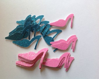 50 pc Paper Shoe Confetti Bridal Shower Pink Glitter Teal Glitter ...