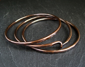 Copper Bangles, stacking bangles, copper twist bangles, hammered copper bracelets, 7th anniversary gift, copper anniversary, women's bangles