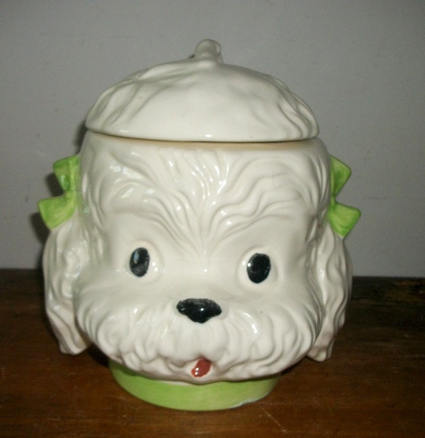 White Dog Head Cookie Jar