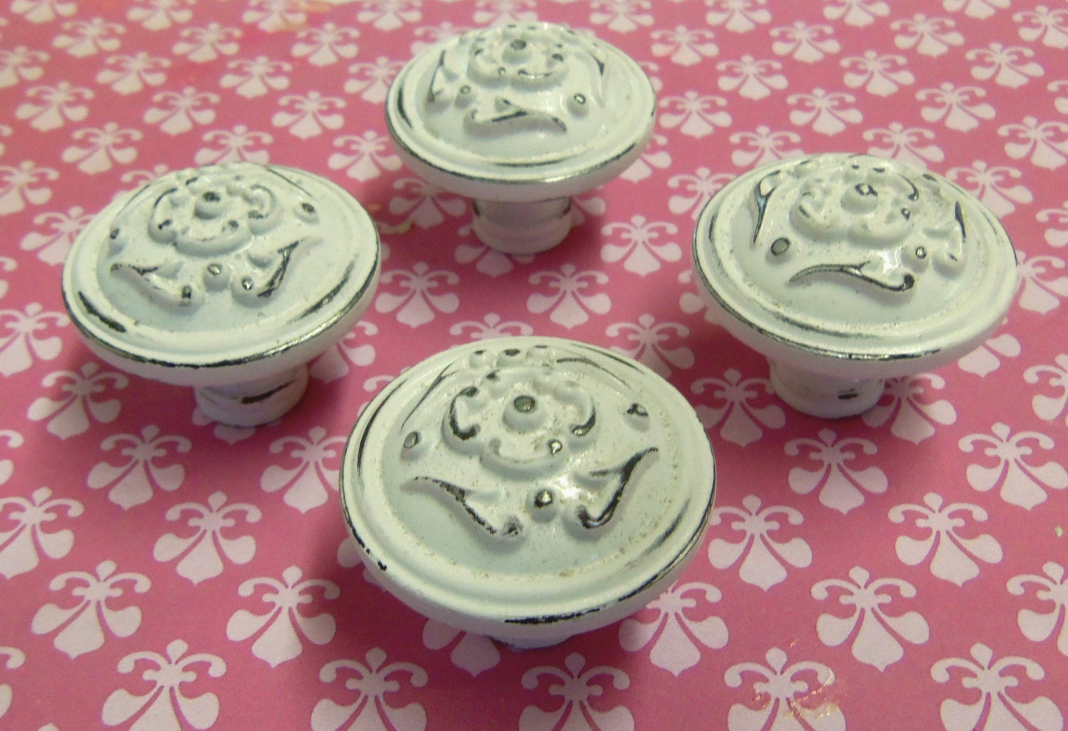 4 knobs drawer pulls white shabby distressed cottage chic 4 knobs drawer pulls white shabby distressed cottage chic