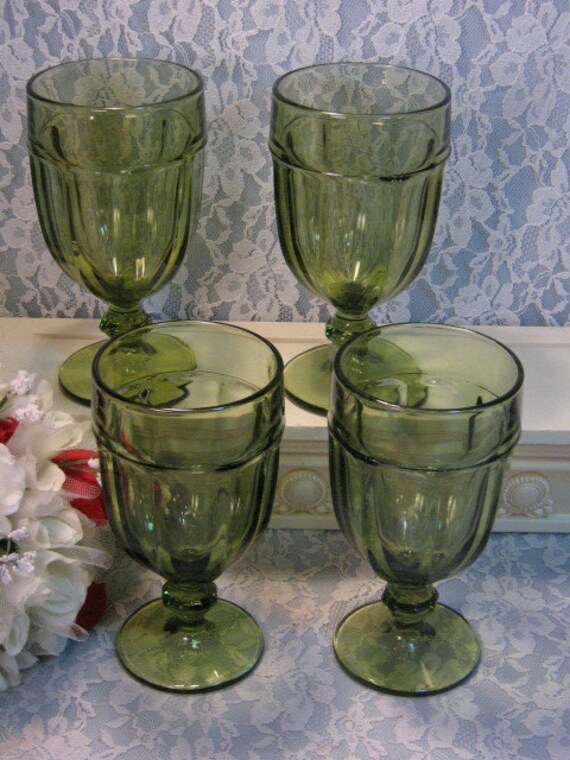 Vintage Libbey Gibraltar Dark Green Footed Ice Tea by havetohaveit