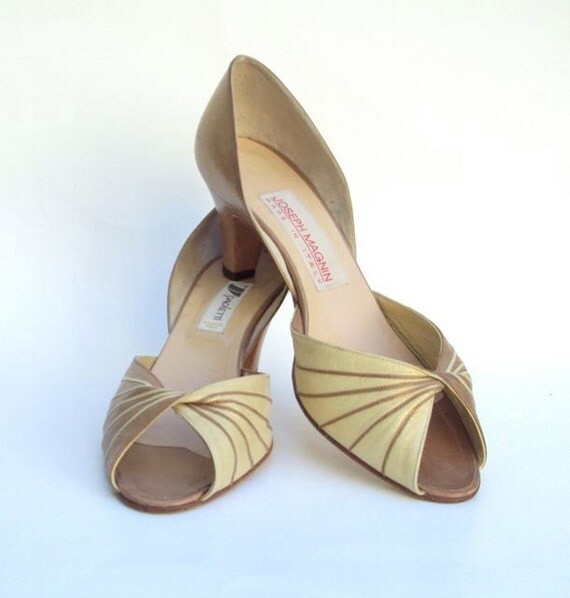 Heels Shoes are Gold  Bronze Leather D'Orsay Peep-Toes Vintage
