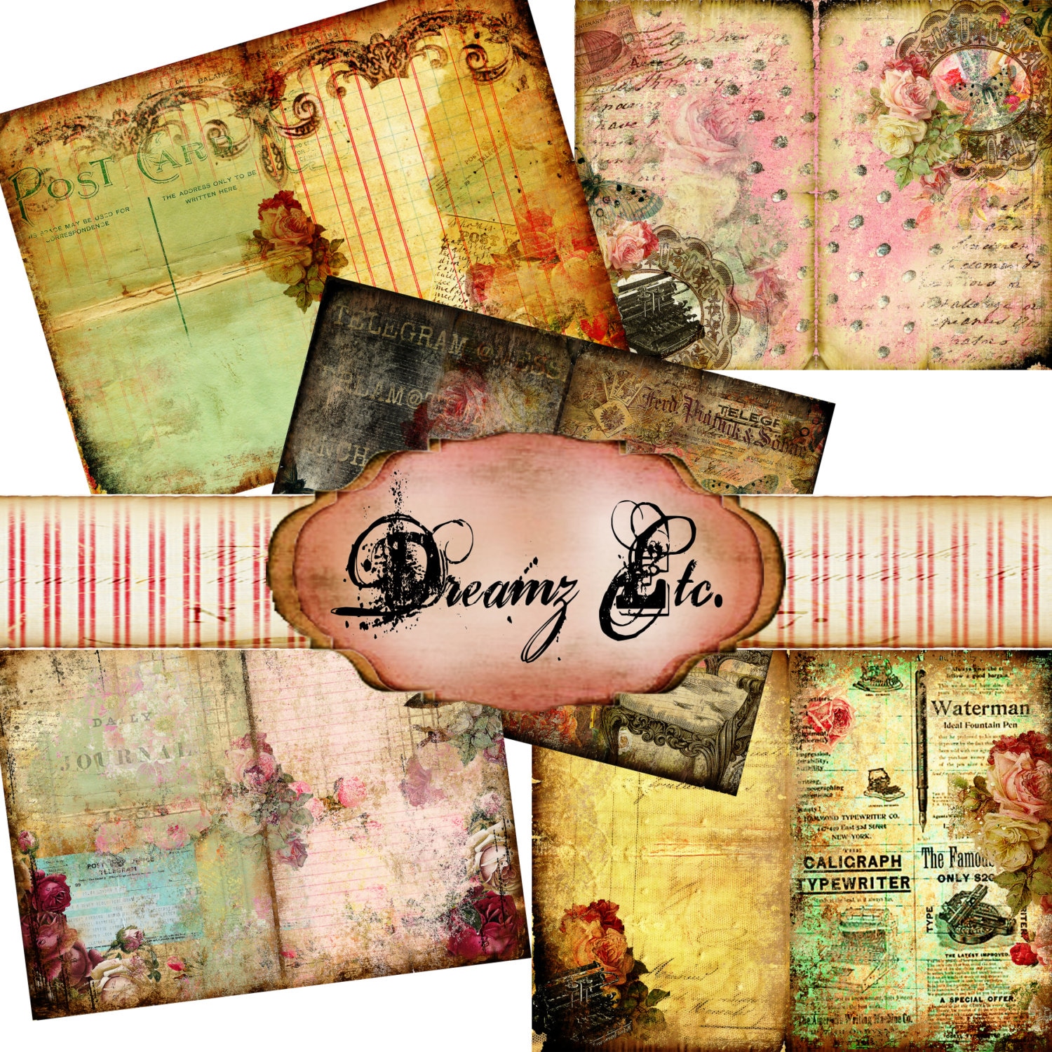 Digital Paper Journal/Scrapbook Kit Antique Collage