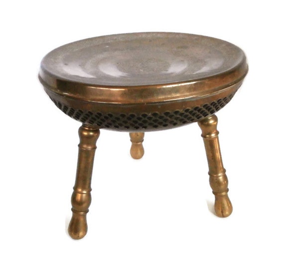 Vintage Brass Stool ThreeLegged Brass Foot Warmer/Rump