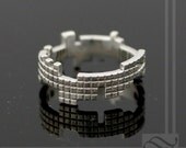 Tetris Ring - Sterling Silver - Solid wedding band, interlocking blocks - Retro geeky gamer ring