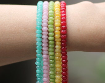 Jade Faceted Rondelle Beads 4x6mm -(V6044)/ 15'' strand