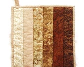 Quilted Potholder  / Hotpad -- Ombre Sand Colored Colorwash in Shades from Ecru to Dark Brown with Brown Tropical Backing