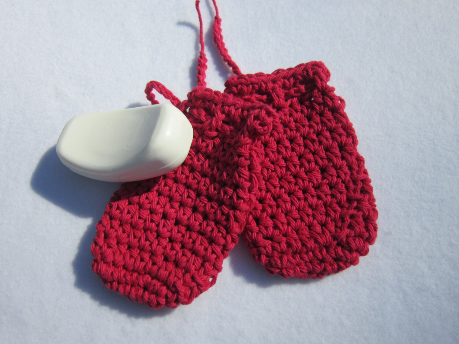 Crochet Soap Saver Bag in Red Cotton Set of Two Cotton