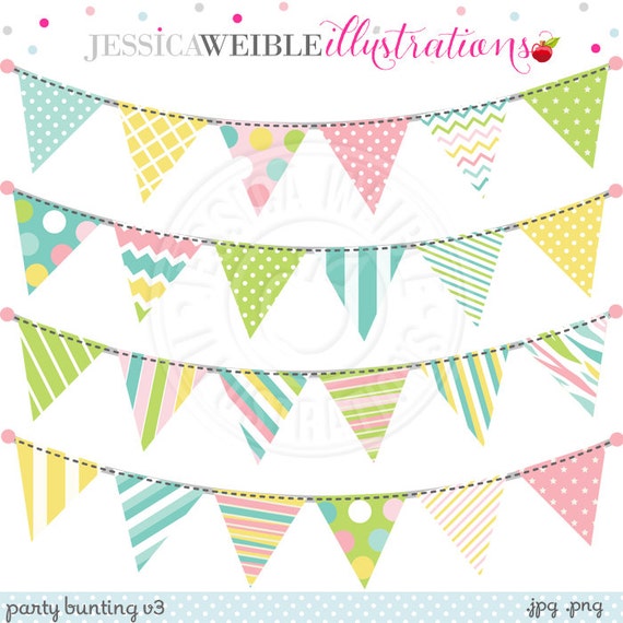 Party Bunting V3 Cute Digital Clipart for Invitations, Card Design, Scrapbooking, and Web Design, Garland Bunting Clipart Il_570xn