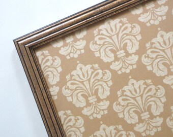 Wall Decor - Magnet Board - Dry Erase Board - Framed Bulletin Board - Magnetic Memo Board - Makeup Board - Tan Damask Design - Magnets Incl.