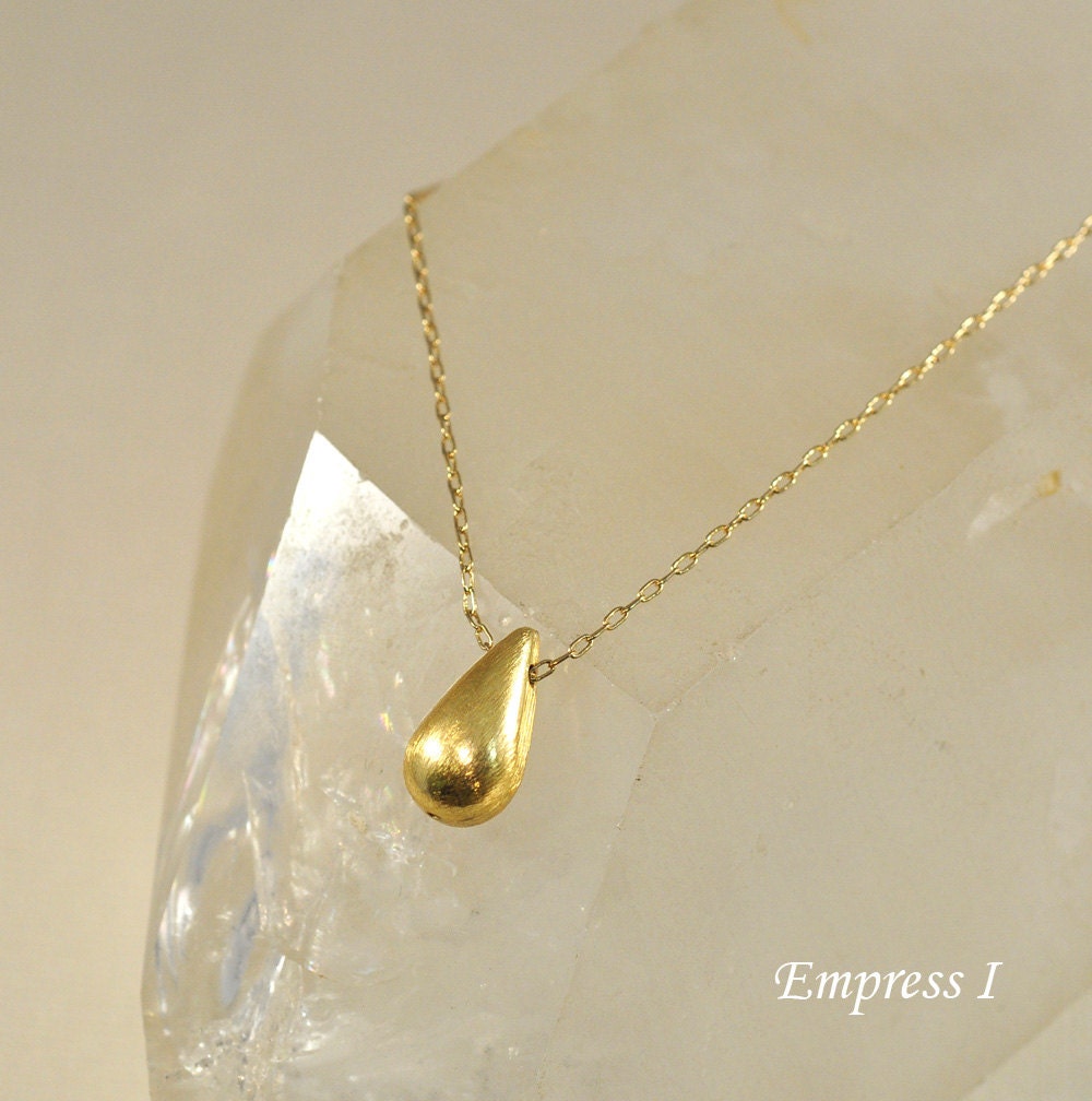Brushed Gold Drop Necklace on Gold Chain Simple Gold