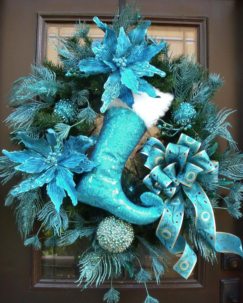 Turquoise Christmas Wreath Peacock Wreath Peacock Christmas