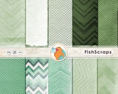 Chevron Digital Paper Pack - St Patricks Day - Green Digital Papers - Emerald Green Backgrounds - Textured & Shabby Chic Il_170x135
